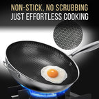 12.5” Nonstick Stainless Steel Wok Pan with Lid | Tri-Ply Honeycomb Hybrid Stir-Fry Pan | Nonstick Woks & Stir-Fry Pans | PFOA-Free, Induction, Dishwasher & Oven Safe