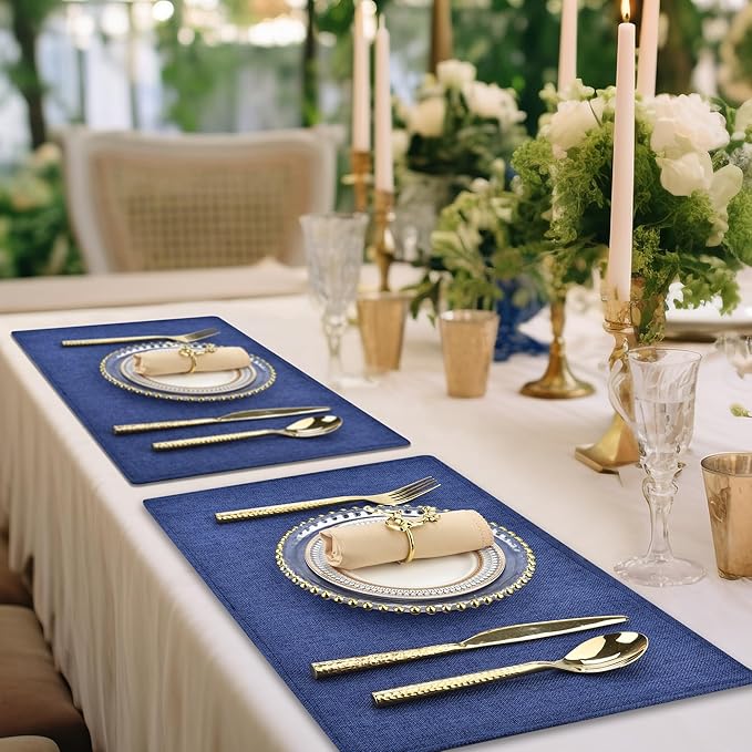 Navy Blue Cloth Placemats Set of 6 - Easy to Clean Fabric Table Placemats - Machine Washable Placemats- Heat Resistant Non-Slip Table Mats (Navy Blue, 6),