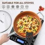 Ceramic Saute Pan with Lid, 5.5QT Nonstick Frying Pan without PFAS, PTFE, or PFOA, Stainless Steel Base Deep Skillet for All Cooktops, Oven & Dishwasher Compatible