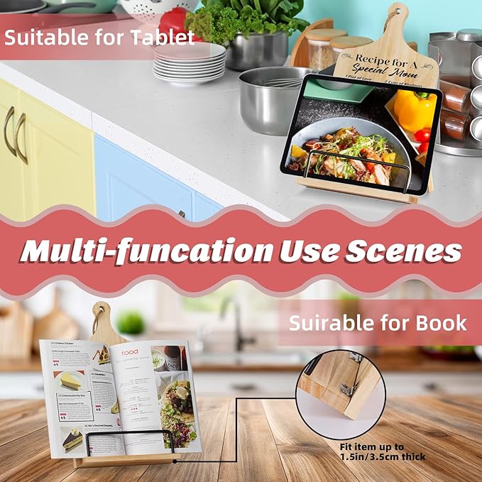 Gifts for Mom, Mom Gifts for Mother Day from Daughter Son, Cookbook Stand, Birthday Gift Ideas for Mother, Recipe Book Holder for Reading Hand Free, Unique Kitchen Presents