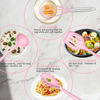 E-far Pink Silicone Cooking Utensils Set, 10-Piece Kitchen Utensil Set for Nonstick Cookware, Silicone Kitchen Tools with Spatula Turner Spoon Tongs Whisk, Heat Resistant & Non-Toxic, Dishwasher Safe