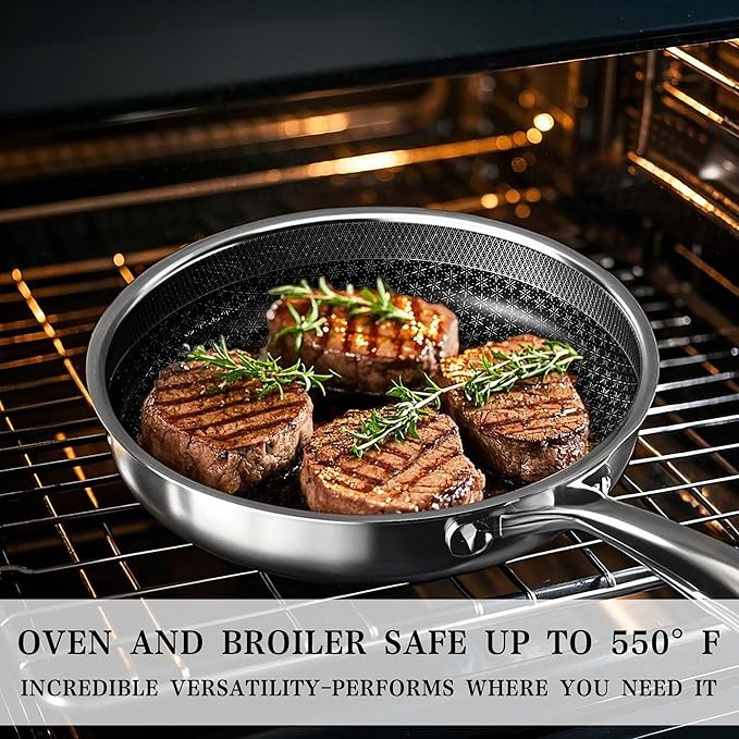 VONIKI Hybrid Tri-ply Stainless Steel Cookware Set, Pots And Pans Set Non Stick with Steamer Basket, Non Toxic Induction Cookware, Kitchen Cookware Sets PFOA & PTFE Free, Dishwasher and Oven Safe