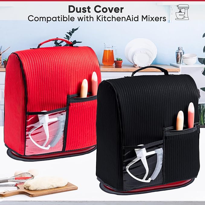 BAGSPRITE Stand Mixer Cover with Applicance Slider for KitchenAid 4.5/5 Quart Bowl Lift Mixers – Kitchen Appliance Dust Cover with Pockets for Kitchen Aid Accessories and Attachments
