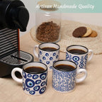 Ceramic Espresso Cups, 5 Oz Espresso Cups Set of 4, Handmade Espresso Cup, 2.75 Inch Espresso Mugs, Multicolor Demitasse Cups, Microwave & Dishwasher Safe Espresso Mugs, Coffe Mug Set (NAZAR CHARM)