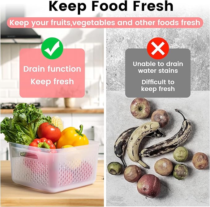 6 PCS Fruit Storage Containers for Fridge with Lids, BPA-Free, Produce Storage Containers with Removable Colander, Dishwasher & Microwave Safe for Salad Berry Lettuce Keeper