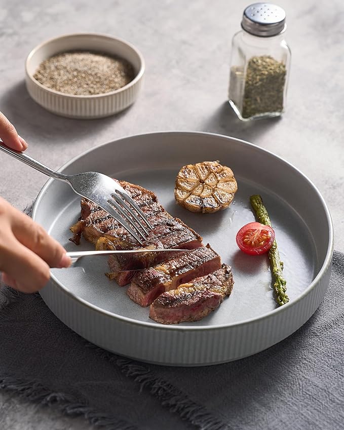 famiware Star 8.25" Pasta Bowls, Large Dinner Bowls Set of 4, Salad Bowl Plates, Shallow Bowls for Eating, Light Gray