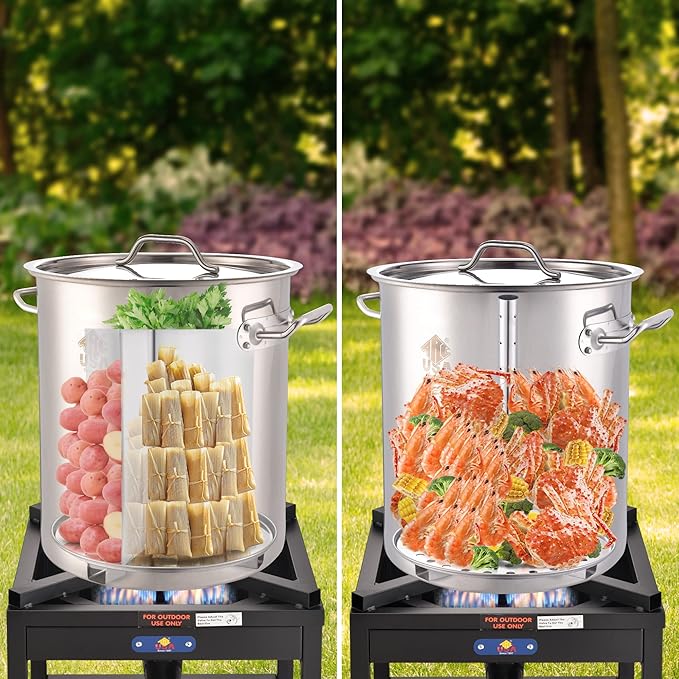 ARC 40QT Seafood Boiling Kit, 200,000BTU Propane Burner with Stainless Steel Crawfish Boil Pot w/Basket and Steamer Rack, For Outdoors Cooking and Steaming, Large Turkey Fryer Pot, Lobster Shrimp Pot