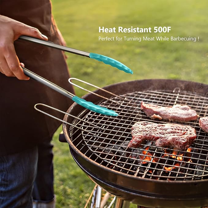 Silicone Spatulas Set Turners Tongs Cooking Utensils Set High Heat Resistant Kitchen Scraper Spatulas for Cooking Mixing Baking BPA Free Dishwasher Safe, Aqua Sky