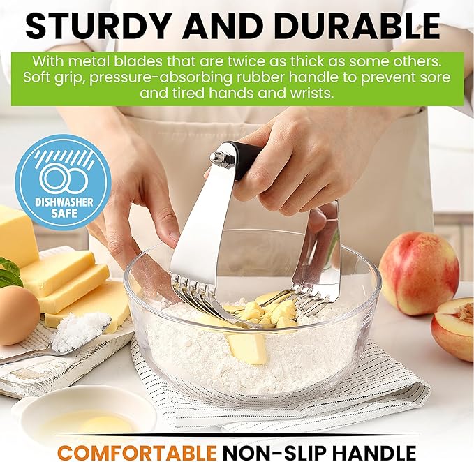 Spring Chef Large Dough Blender & Biscuit Cutter Set, Heavy Duty Stainless Steel Professional Pastry Cutter, Soft Grip, Black