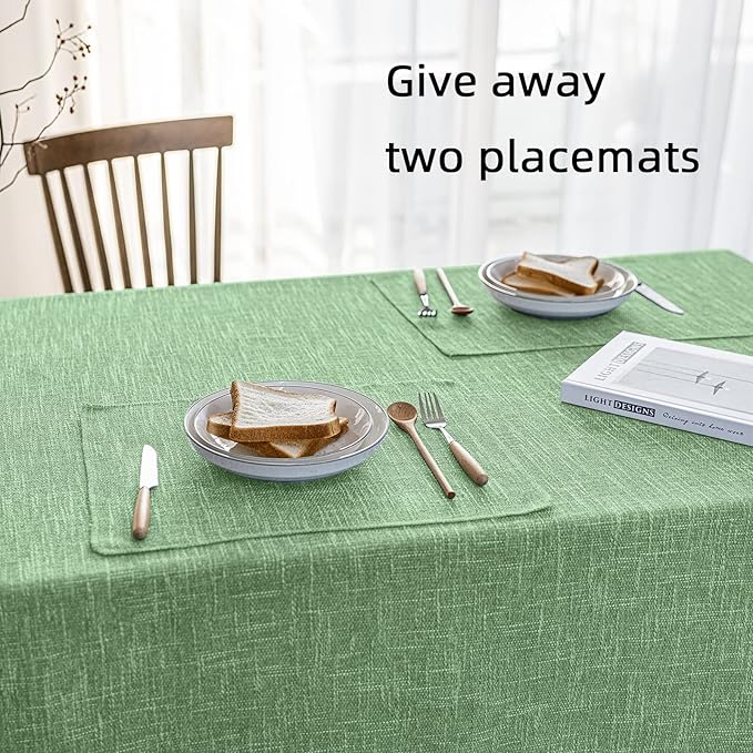 Waterproof Cotton Linen Thick Tablecloths Rectangle Dining Table Cloth, Wipe Clean Indoor & Outdoor Table Cover for Kitchen Party and Banquets, Wrinkle Resistant（54"x86"） Grass Green