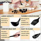 E-far Silicone Cooking Utensils Set, 24Pcs Heat Resistant Kitchen Utensil with Holder, Silicone Kitchen Tools with Spatula Turner Spoon Tongs Whisk, Non-Toxic & Dishwasher Safe (Black)