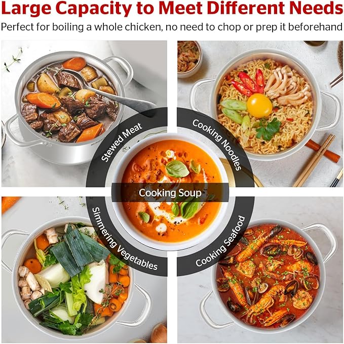 SUNHOUSE 15.5 Quart Stainless Steel Stockpot – Heavy-Duty Induction Pot with Lid and Riveted Handles – Ideal for Soup, Seafood, Stock, Canning, and Catering for Large Groups and Events