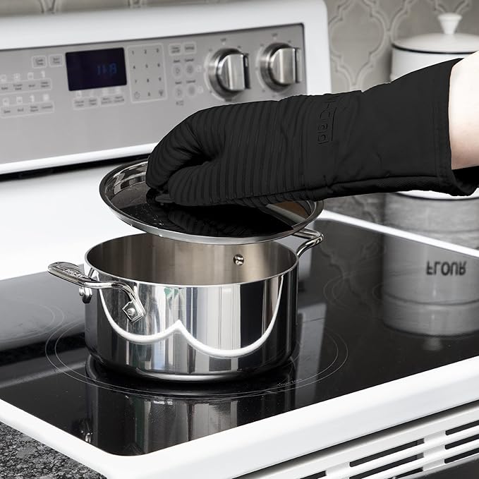 All Clad Silicone Oven Mitt: Heat Resistant up to 500 Degrees - 100% Cotton & Silicone, 14"x7" Oven Mitt for Kitchen and Barbeque, 1-Pack, Black