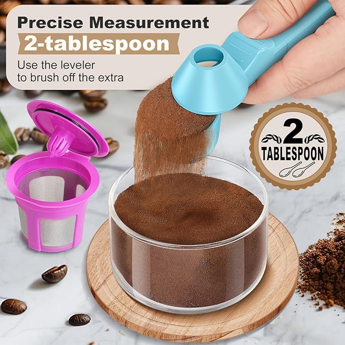 Coffee Scoop & Funnel for Reusable K Cup Refillable Coffee Pods, Coffee Measuring Spoon 2 Tablespoon Capacity, Scoop with Funnel for Ground Coffee, Protein Powder, Tea (Blue, 1 Pack)