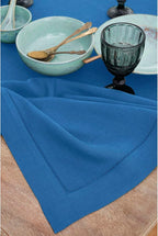 Solino Home Linen Indigo Blue Tablecloth 60 x 90 Inch - Classic Hemstitch, 100% Pure Linen Rectangular Tablecloth - Machine Washable Table Cloth for Fall, Autumn