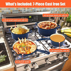 QuliMetal Nonstick Enameled Cast Iron Cookware Set, Frying Pan Skillet- 7-Pcs Pots and Pans with Lid, Healthy Round Dutch Oven Pot for Sourdough Bread Baking, Oven Safe up to 500° F or on All Stovetop