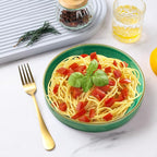 E-far Pasta Bowls Set of 4, 30oz Shallow Salad Bowls for Dinner Serving, 8.25" Stoneware Ceramic Bowl Plates for Noodle Soup, Microwave & Dishwasher Safe, Reactive Glaze, Green