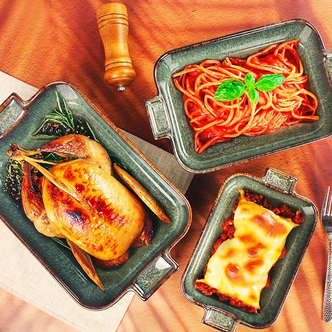 Porcelain Casserole Baking Dish - 23.7 Oz Ceramic Baking Dish Lasagna Pans, Oven Safe Durable Bakeware for Kitchen Home Decor, Banquet and Dinner, Rectangular 2 pieces, 8 x 6 Inch