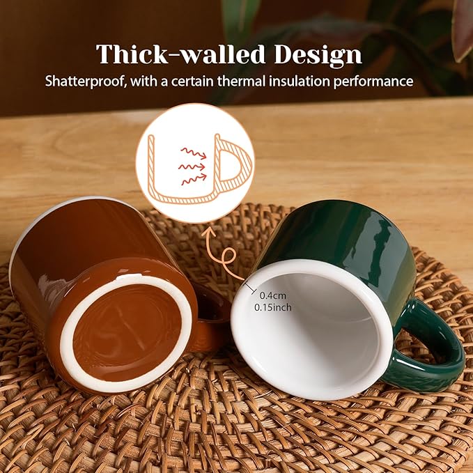 INGOFIN Ceramic Espresso Cups Set of 4, 2 oz Mini Espresso Mugs with Handle, Small Demitasse Coffee Cups, Vintage Accessories, Microwave Safe Shot Cup Suit for Coffee Bar