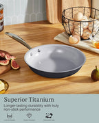 KITEXPERT Non Stick Frying Pans, Titanium Ceramic Skillet Set for Cooking, 8" 9.5" 11" Non Toxic Ceramic Pans with Stay Cool Handle, PFAS & PTFE & PFOA Free, Dishwasher and Oven Safe, Grey