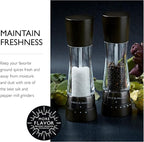 Cole & Mason H332293 Derwent Black Wood Salt and Pepper Mills, Gourmet Precision+, Adjustable Grind, Stained Beech/Acrylic, 190 mm, Gift Set, Includes 1 Salt and 1 Pepper Grinders