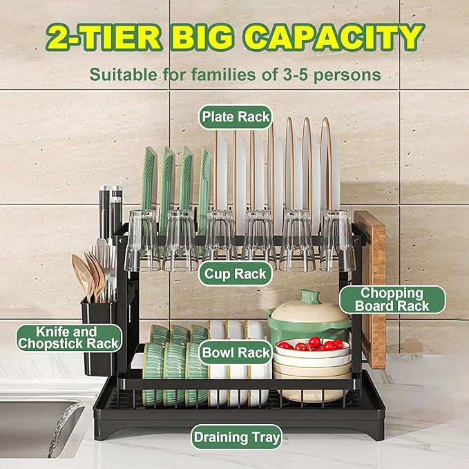 Kitchen Utensil Drying Rack with Drainage Tray, 11.8 Inches Deep × 16.5 Inches Wide Tray for Versatile Storage. Cup Organiser,Kitchen Organization and Storage