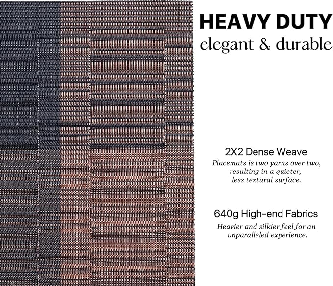LEXMORE PlaceMats Set of 12 Vinyl/Plastic Woven Place Mats for Kitchen Table Indoor/Outdoor Washable PlaceMat Wipeable Dining Table Mats(Ombre Brown Black)