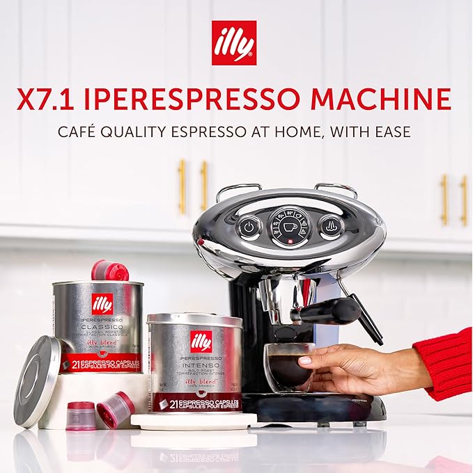 Illy X7.1 Espresso Single-Serve Machine, Barista Quality Espresso Machine for iperEspresso capsules with Milk Frother Steam Wand (Black)