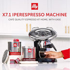 Illy X7.1 Espresso Single-Serve Machine, Barista Quality Espresso Machine for iperEspresso capsules with Milk Frother Steam Wand (Black)