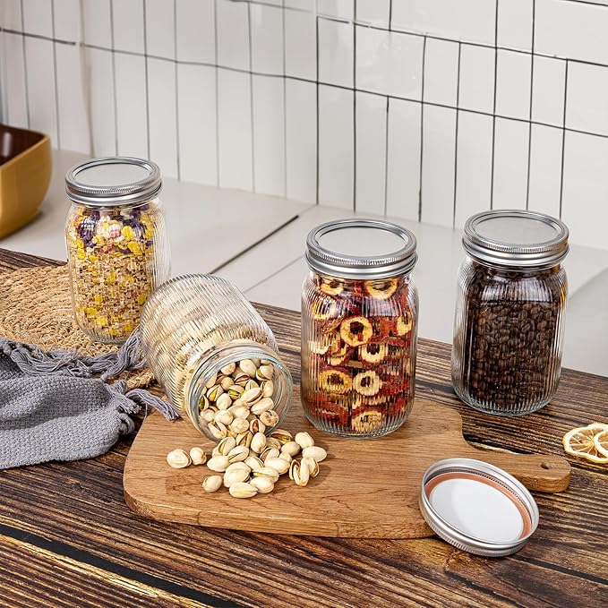 WELLIFE 6 Pcs Wide Mouth Mason Jars 32 OZ,Large Mason Jars for Food Storage, Overnight Oats,Honey,Sauces,Meal Prep,Salad,Yogurt