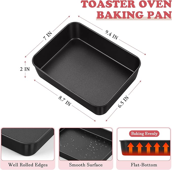 E-far Small Toaster Oven Baking Pan, 9.4 x 7 Inch Nonstick Stainless Steel Rectangle Cake Pan for Baking Brownies Casseroles Lasagna, Stainless Steel Core & Nonstick Coating, Non-toxic & Oven Safe