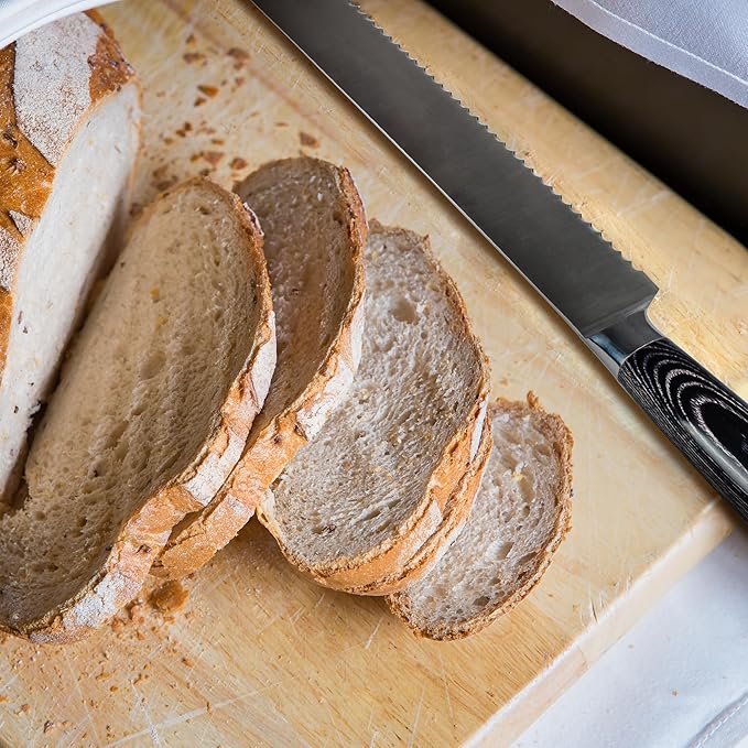 10-Inch Serrated Bread Knife With Wooden Handle, Bread Cutting Knife for Homemade Sourdough Bread, 10-Inch Blade With 5-Inch Handle, Razor Sharp