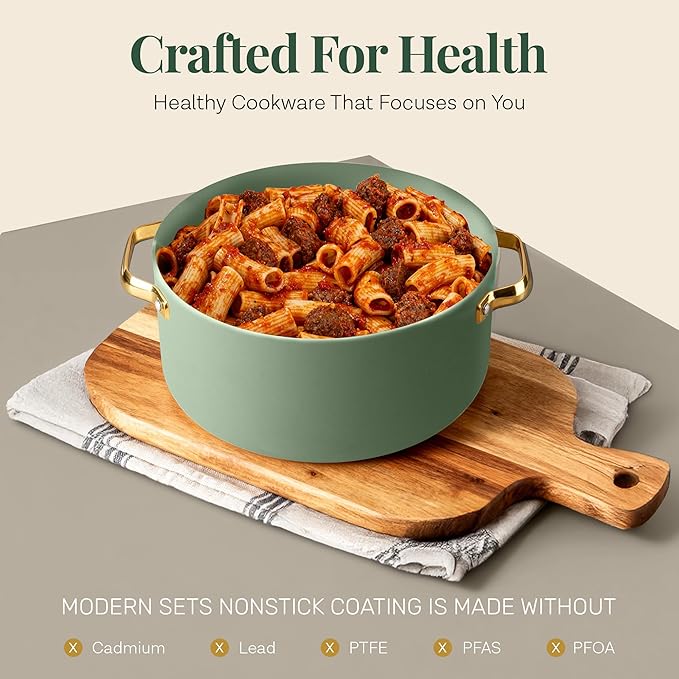 Gotham Steel Modern 11 Pc Ceramic Cookware Set, Elegantly Designed Pots and Pans Set Non Stick with Steamer, Induction Bottom, Premium Stay Cool Handles, Non Toxic PFOA Free, Oven & Dishwasher Safe