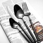 Black Silverware Set for 4 Unique 18/10 Stainless Steel 16 Piece Flatware Sets Mirror Polished Elegant Cutlery Utensils Set for Home Kitchen Dishwasher Safe Nice Weight