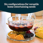 Libbey Selene 6-in-1 Multiuse Glass Server, Punch Bowl, Chip and Dip Bowl, Cake Stand , Clear