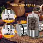 EIHO Electric Salt and Pepper Grinder Set USB Rechargeable, Upgraded External Adjustable Coarseness, Stainless Steel Automatic Salt and Pepper Shakers Mills with LED Light, House Warming Cooking Gifts