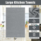Homaxy Premium Kitchen Towels(18”x 28”, 6 Pack), Large Cotton Kitchen Hand Towels, Flat and Terry Dish Towels, 380 GSM Highly Absorbent Tea Towel Set with Hanging Loop, Navy Blue/Grey/Black