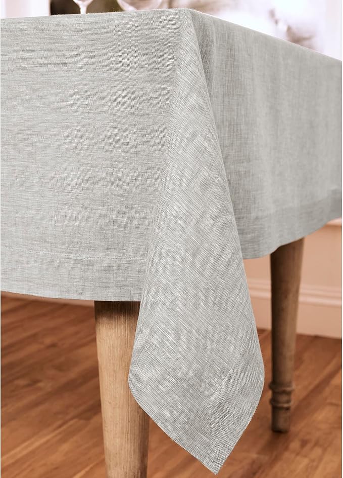 Solino Home Linen Tablecloth 60 x 144 Inch - 100% Pure Linen Oyster Grey Table Cloth for Rectangle Tables - Athena, Machine Washable Tablecloth for Summer, Fall, Autumn, Halloween
