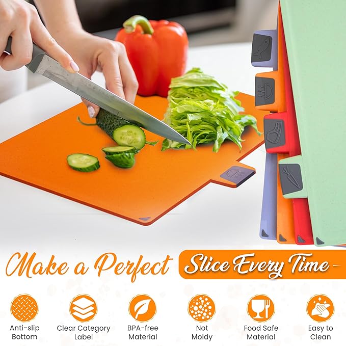 4-Piece Non-Toxic Cutting Board Set with Premium Scissors – BPA-Free Plastic and Rubber Chopping Boards for Kitchen Essentials with Organizer, Dishwasher Safe Accessories Holder.