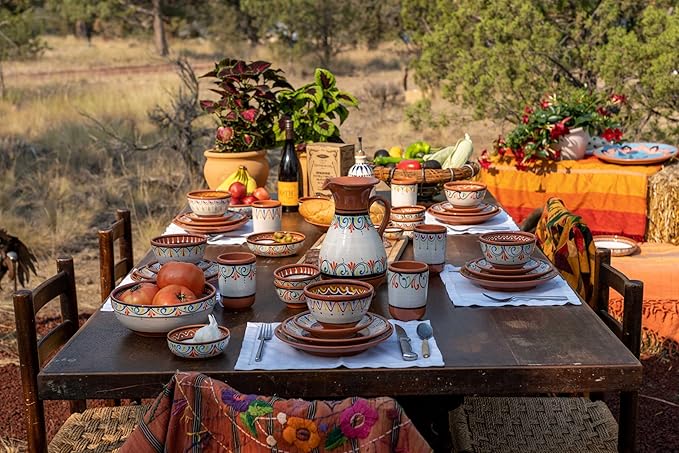 Cactus Canyon Ceramics Salsa Bowls - Spanish Terracotta White Decor - Small Serving Bowl (European Size), Festive Dinnerware 5 Piece Set - Dishwasher & Microwave Safe