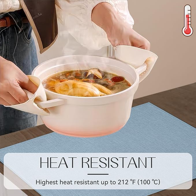 Romanstile Cloth Placemats Set of 4-12 x 18 Inch, Heat Resistant Double Layered Thickened Burlap Place Mats, Washable Faux Linen Farmhouse Table Mats for Kitchen/Dining/Party/Outdoor, Blue