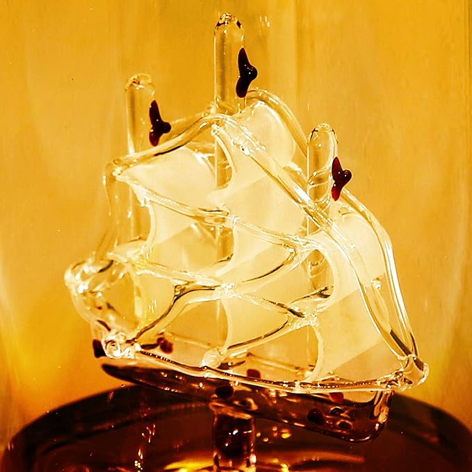 NutriChef Glass Whiskey Decanter - 780ml Barrel Whiskey Carafe Alcohol Decanter Set Glasses, Decanter w/ Spigot, Stopper & Base, For Brandy Wine Cognac Rum Gin Scotch Bourbon