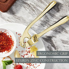KITESSENSU Premium Garlic Press, Professional Garlic Mincer, Easy to Squeeze and Clean, Rust Proof & Dishwasher Safe, Efficient Ginger Crusher - Golden