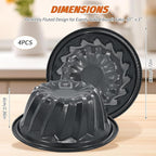 4 Inch Nonstick Mini Bundt Cake Pan Set, Carbon Steel Fluted Baking Molds for Cupcake, Muffin, Brownie, Pudding - Black (4 - Piece)