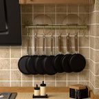 Dseap Kitchen Utensil Holder Hanger, Pot and Pan Rack Wall Mounted, Kitchen Rail with 8 Hooks for Hanging Cooking Utensils, Mugs, Spoons, Wall Mounted, Champagne Color