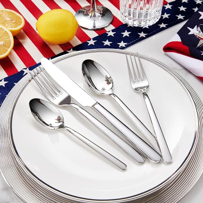 KEAWELL Premium Lucent Silverware Set, 45-Piece Mirror-Polished 18/10 Stainless Steel Flatware, Dishwasher Safe for Refined Dining and Entertaining (45, Silver)