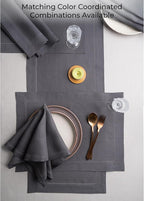D'Moksha Homes Linen Charcoal Grey Table Runner 90 Inches Long - Classic Hemstitch 100% Pure Linen Dining Table Runner 14 x 90 Inch for Summer, Fall and Halloween