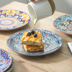 glowworm Salad Plates Set of 6, 8.5 Inch Ceramic Dinner Plates, Colorful Bohemian Dessert Plates Set for Kitchen, Restaurant, Housewarming Gift, Microwave, Oven and Dishwasher Safe