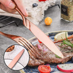 Lemeya 24-Piece Rose Gold Silverware Set for 6,18/10 Stainless Steel Cutlery Set with Forged Stand Knife,Modern Flatware Utensils Set,Forks Spoons and Knives Set,Mirror Polished,Dishwasher Safe