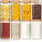 Glass Jars with Bamboo Lids 28 floz [Set of 8], Glass Canisters with Airtight Lids, Glass Food Storage Containers for Pasta, Oats, Coffee, Flour, Sugar, Rice, Best for Kitchen & Pantry